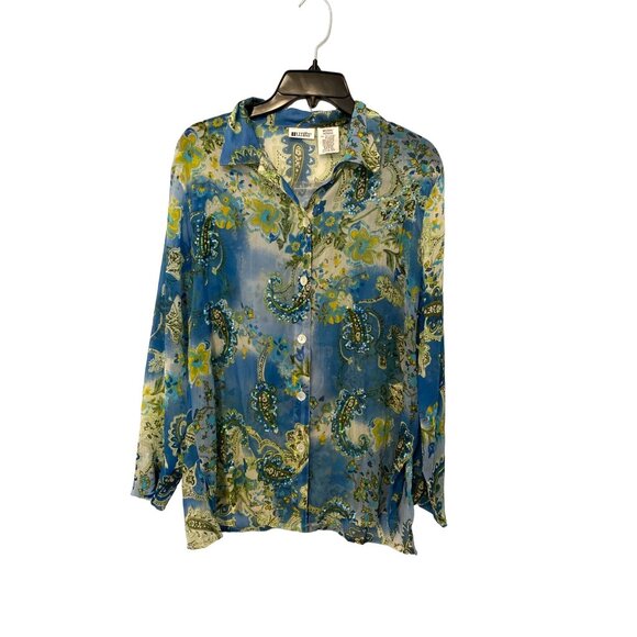 Vintage 80s Units Women's Semi-Sheer Sequin Blue/Green Blouse Size M NWT - Picture 1 of 6